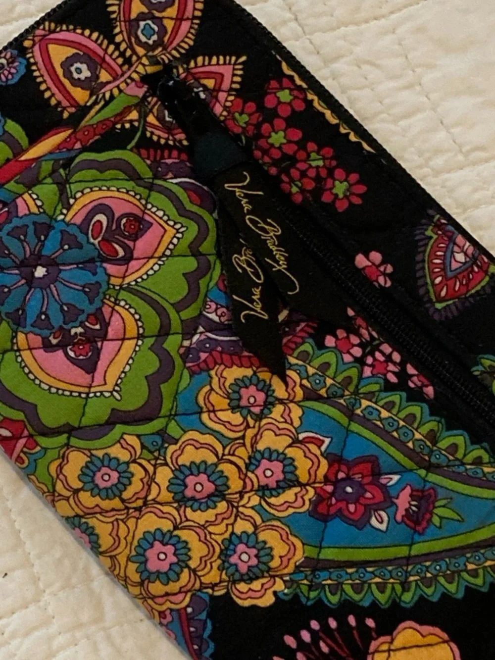 Vera Bradley Black Multi Paisley Quilted Wristlet Wallet